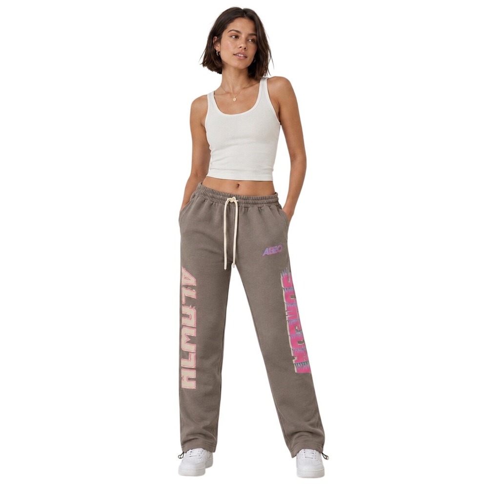 Almost Someday Graphic Sweatpants Medium Brown Pink Streetwear Y2K Cinch Hem